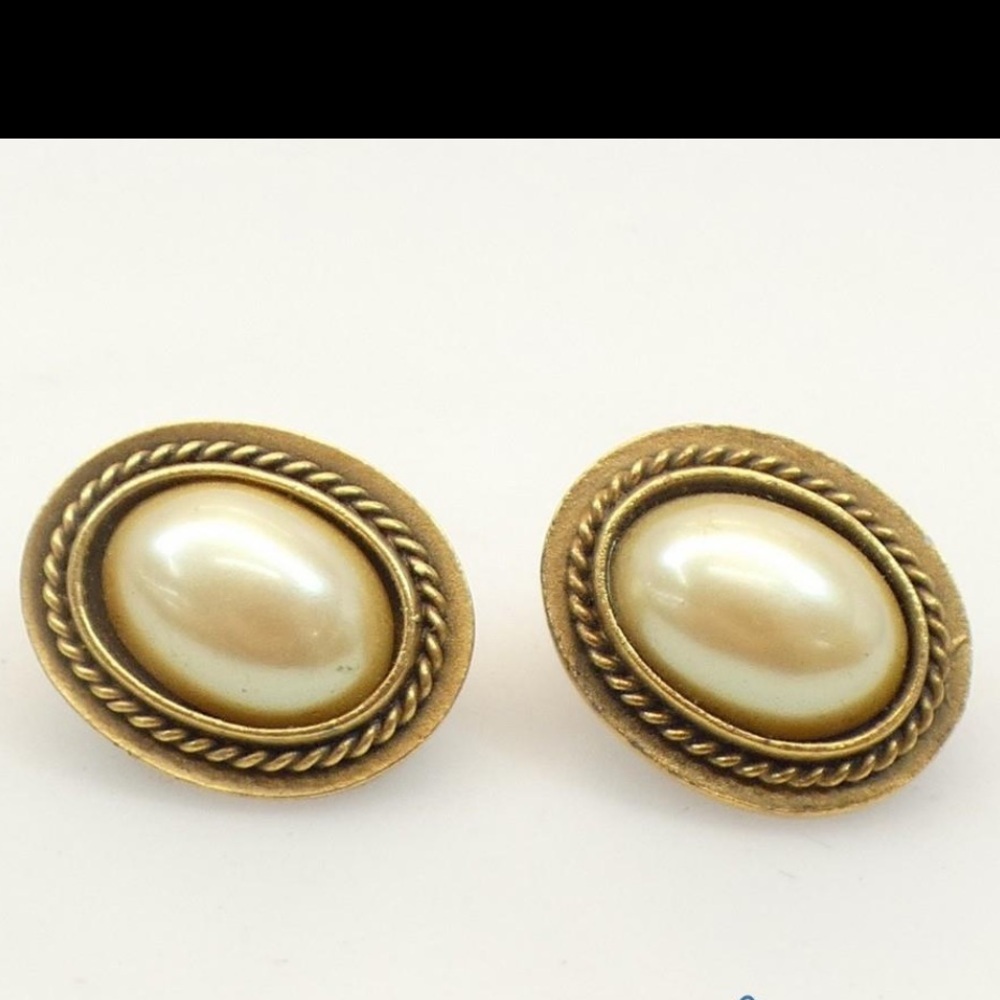 YSL gold tone / faux pearl clip on earrings